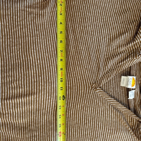 C & C Striped Hoodie Tan & Cream Women's Top, Roll Tab Sleeves. Size Large - Picture 10 of 13